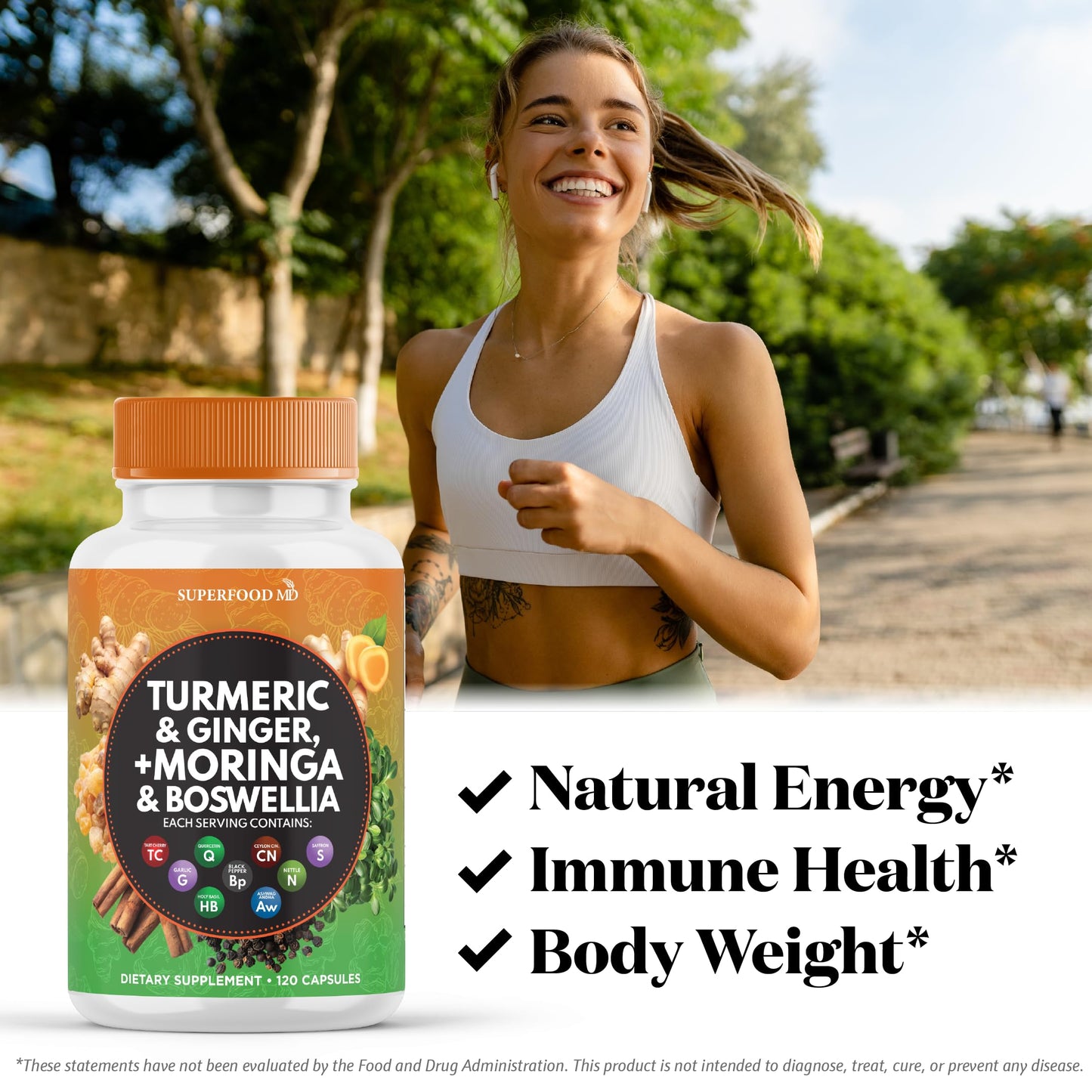 Turmeric Moringa Supplement | Ginger, Boswellia, Saffron, Holy Basil- Joint Support Supplement for Women and Men with Ceylon Cinnamon, Quercetin, Tart Cherry- 240 Count