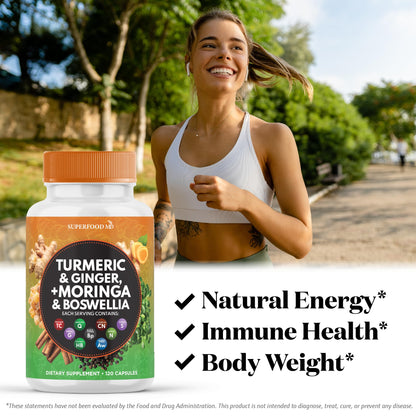 Turmeric Moringa Supplement | Ginger, Boswellia, Saffron, Holy Basil- Joint Support Supplement for Women and Men with Ceylon Cinnamon, Quercetin, Tart Cherry- 240 Count