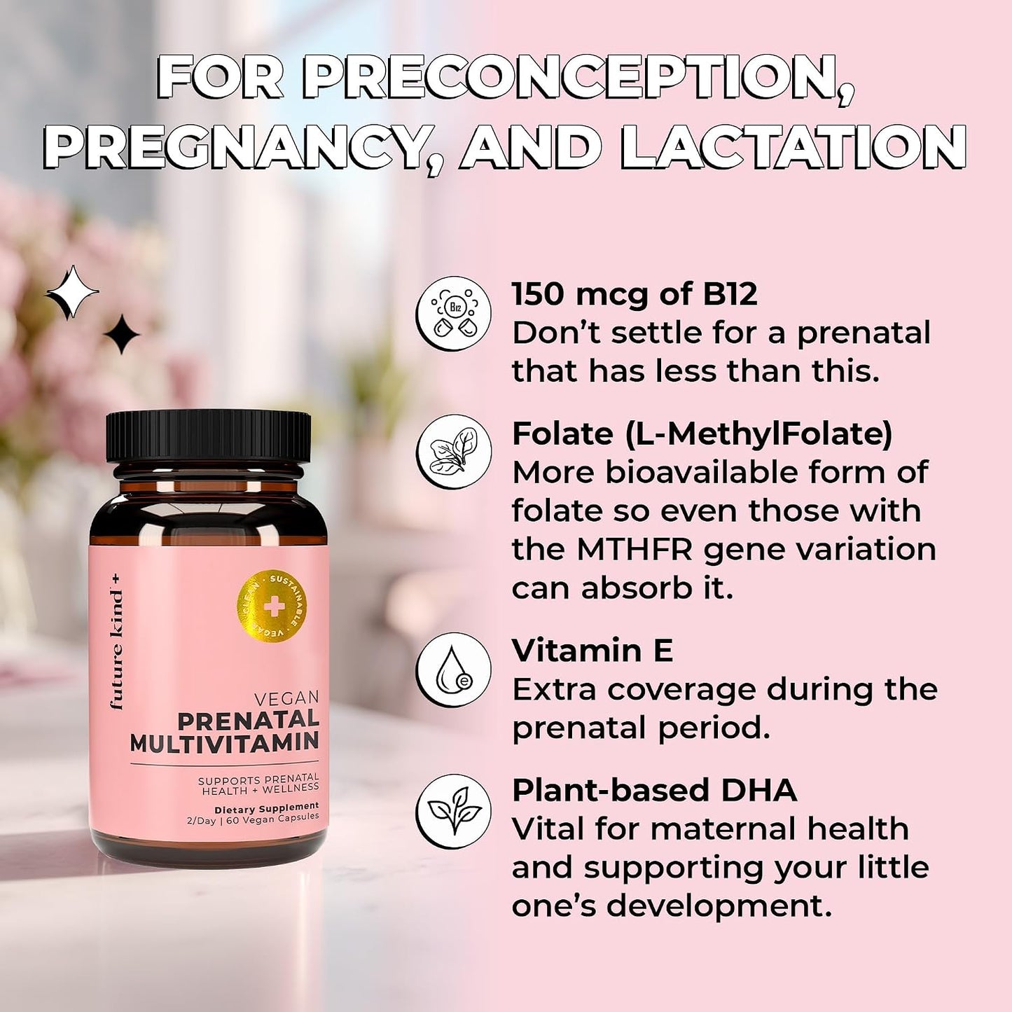 Future Kind Prenatal Vitamin - Pregnancy, Lactation, and Wellness Support with DHA & L-Methylfolate - Folate Supplement for Women with Vitamin D, E, Iron, Omega-3 and Biotin (60 Capsules)