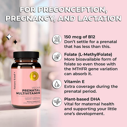 Future Kind Prenatal Vitamin - Pregnancy, Lactation, and Wellness Support with DHA & L-Methylfolate - Folate Supplement for Women with Vitamin D, E, Iron, Omega-3 and Biotin (60 Capsules)