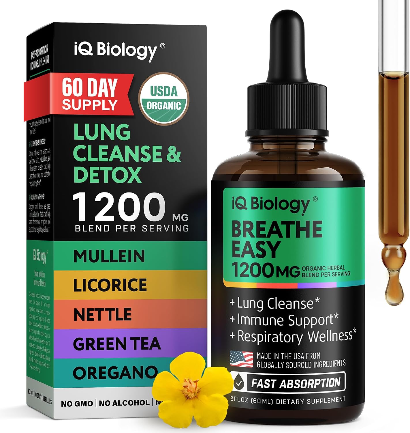Mullein Drops for Lungs - USDA Organic Mullein Leaf Extract Supplement, 2oz | Supports Respiratory & Immune Health, Mucus Comfort*