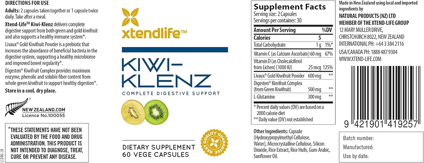 Xtendlife Kiwi-Klenz Digestive and Gut Support Supplement for Bloating, Gas, and Indigestion - Natural Prebiotic with Health Enzymes - 30 Day Supply
