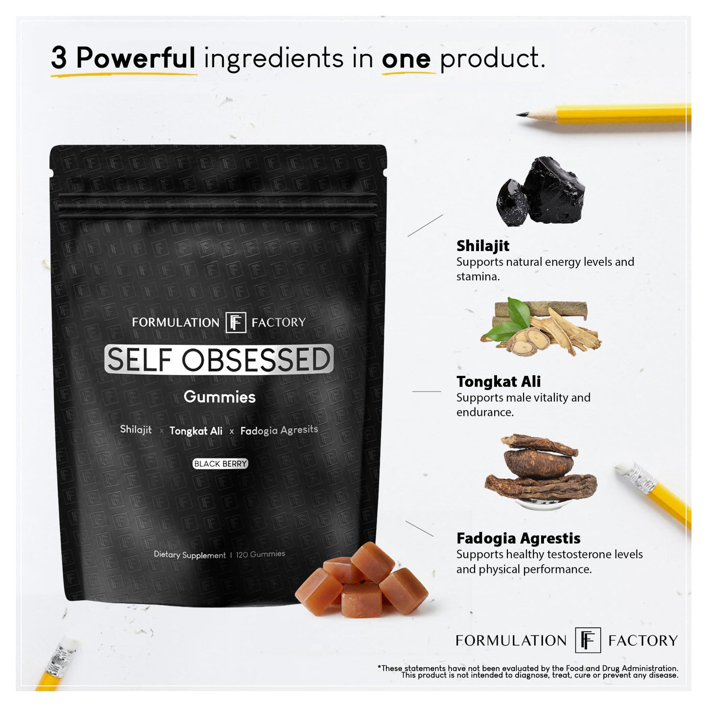 Formulation Factory Self Obsessed 10-in-1 Natural Testosterone Booster for Men, Testosterone Supplement for Men with Shilajit, Tongkat Ali, Fadogia Agrestis, 120 Capsules, 2 Month Supply