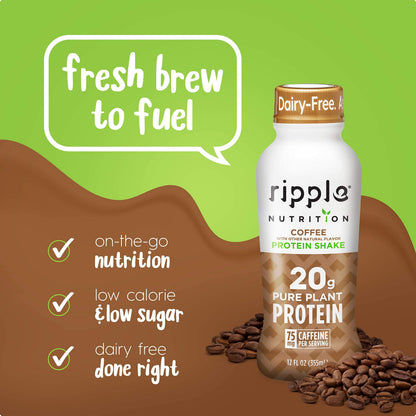 Ripple Vegan Protein Shake | Coffee Flavor | 75mg of Caffeine | 20g Nutritious Plant Based