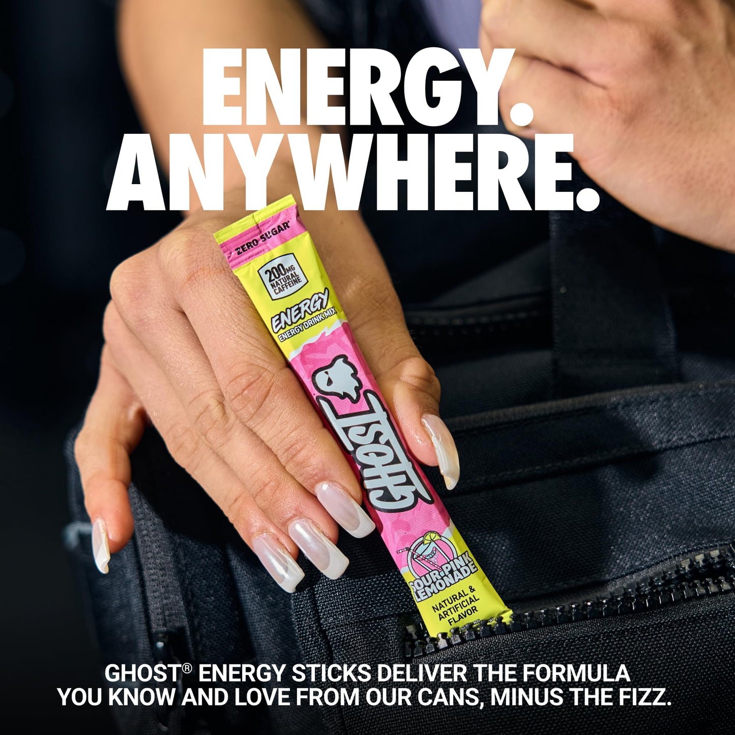 GHOST Sugar-Free Energy Drink Packets, Welch's Grape - 200mg of Natural Caffeine, Daily Vitamins & More, No Artificial Colors - Pre-Workout Energy Drink Mix - 24 On The Go Sticks