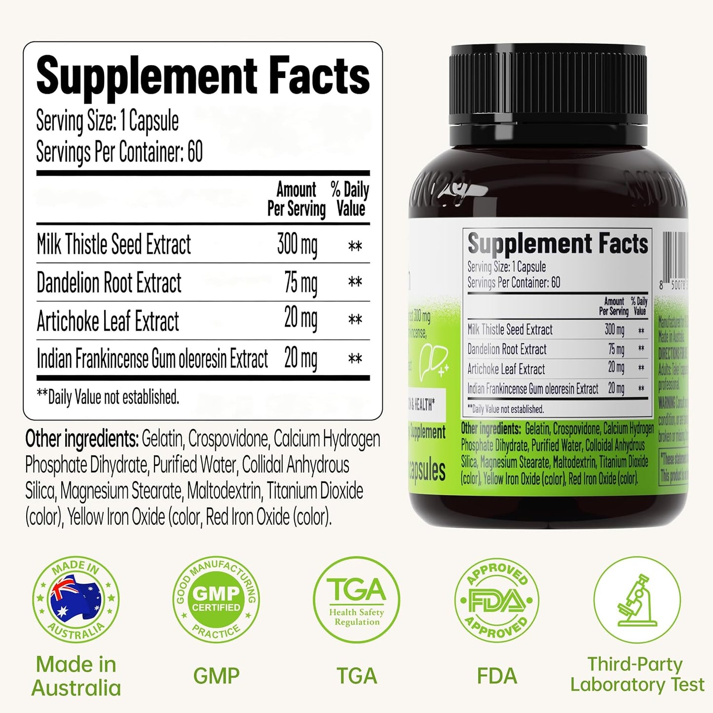 Milk Thistle Liver Support Supplement,60 Capsules,85% Silymarin | Liver Cleanse Detox & Repair Support with Dandelion Root, Artichoke & Boswellia, Non-GMO, Gluten-Free