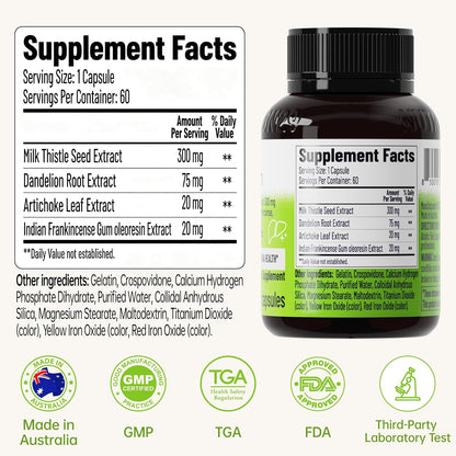 Milk Thistle Liver Support Supplement,60 Capsules,85% Silymarin | Liver Cleanse Detox & Repair Support with Dandelion Root, Artichoke & Boswellia, Non-GMO, Gluten-Free