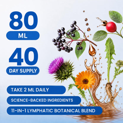 Lymphatic Drainage Drops - Organic Lymphatic Drops, Herbal Liquid Support for Natural Fluid Balance & Immunity - Burdock Root, Elderberry & Calendula -Lemon Flavor, 2.7 Fl Oz
