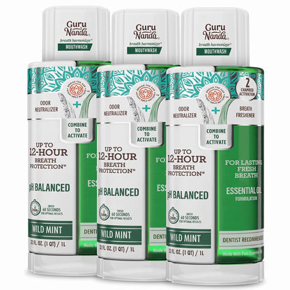 GuruNanda Dual Barrel Fresh Breath Mouthwash with Xylitol, Mint, 3x20 oz