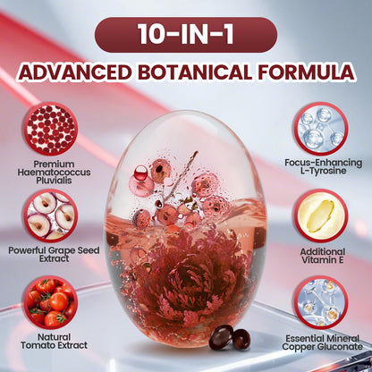 10 in 1 Astaxanthin 12mg Supplements, 4 Month Supply, Astaxantina Antioxidant from Fresh Haematococcus Pluvialis, Contains Lycopene, Grape Seed, Vitamin E, & More Supports Eye, Joints, Skin Health