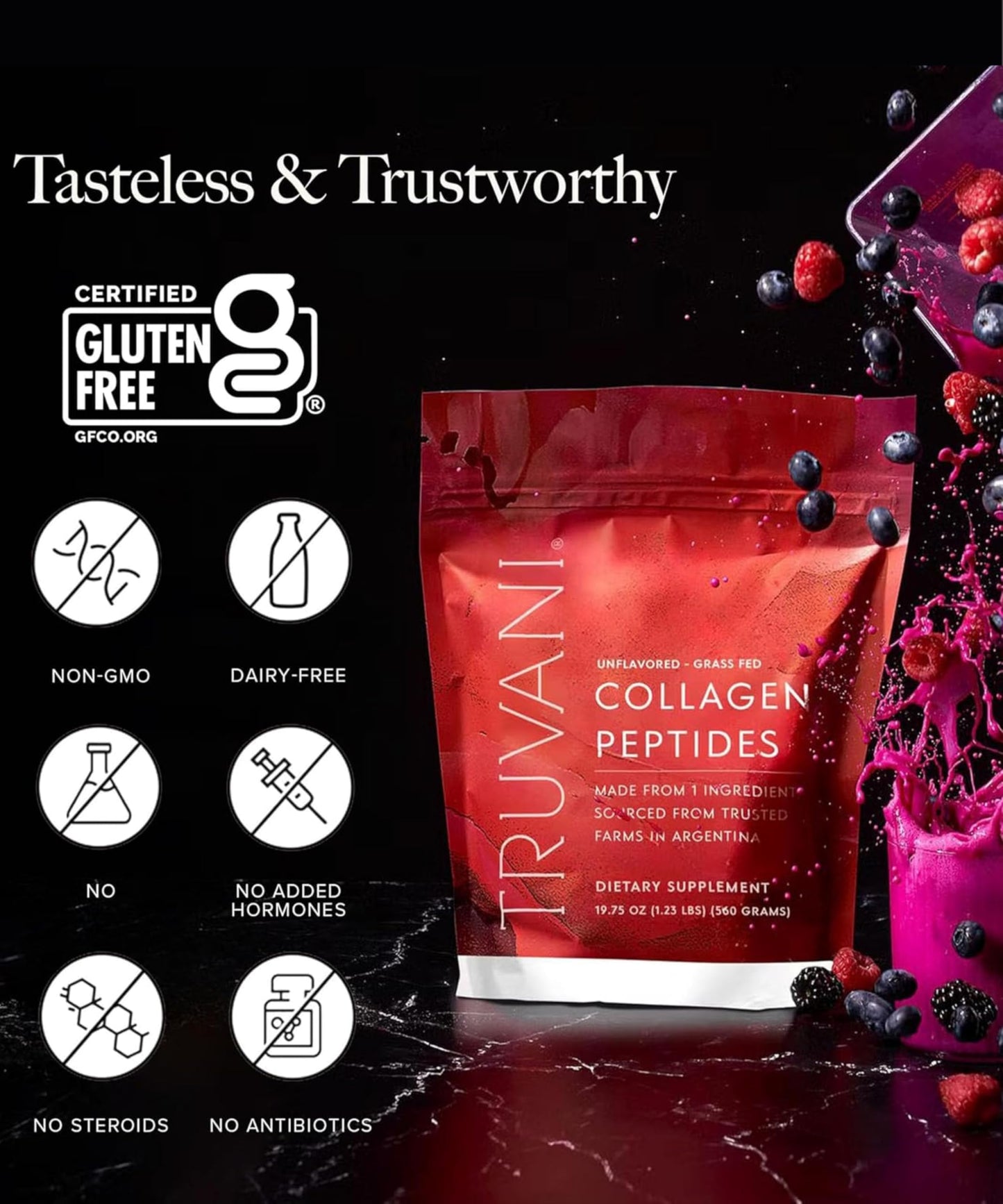 Truvani Hydrolyzed Collagen Peptides | Unflavored | 28 Servings | 20g Grass-Fed Collagen Protein Powder | Promotes Hair, Nail, Skin, and Joint Health | Keto | Gluten & Dairy Free