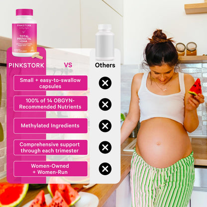 Pink Stork Total Prenatal Vitamins for Women, Clean Label, 60 Count, Mint | Vegan DHA, Methylfolate, Iron, Choline, Vitamin B12 - Preconception Nutrition - No Fishy Burps - Pregnancy Essentials