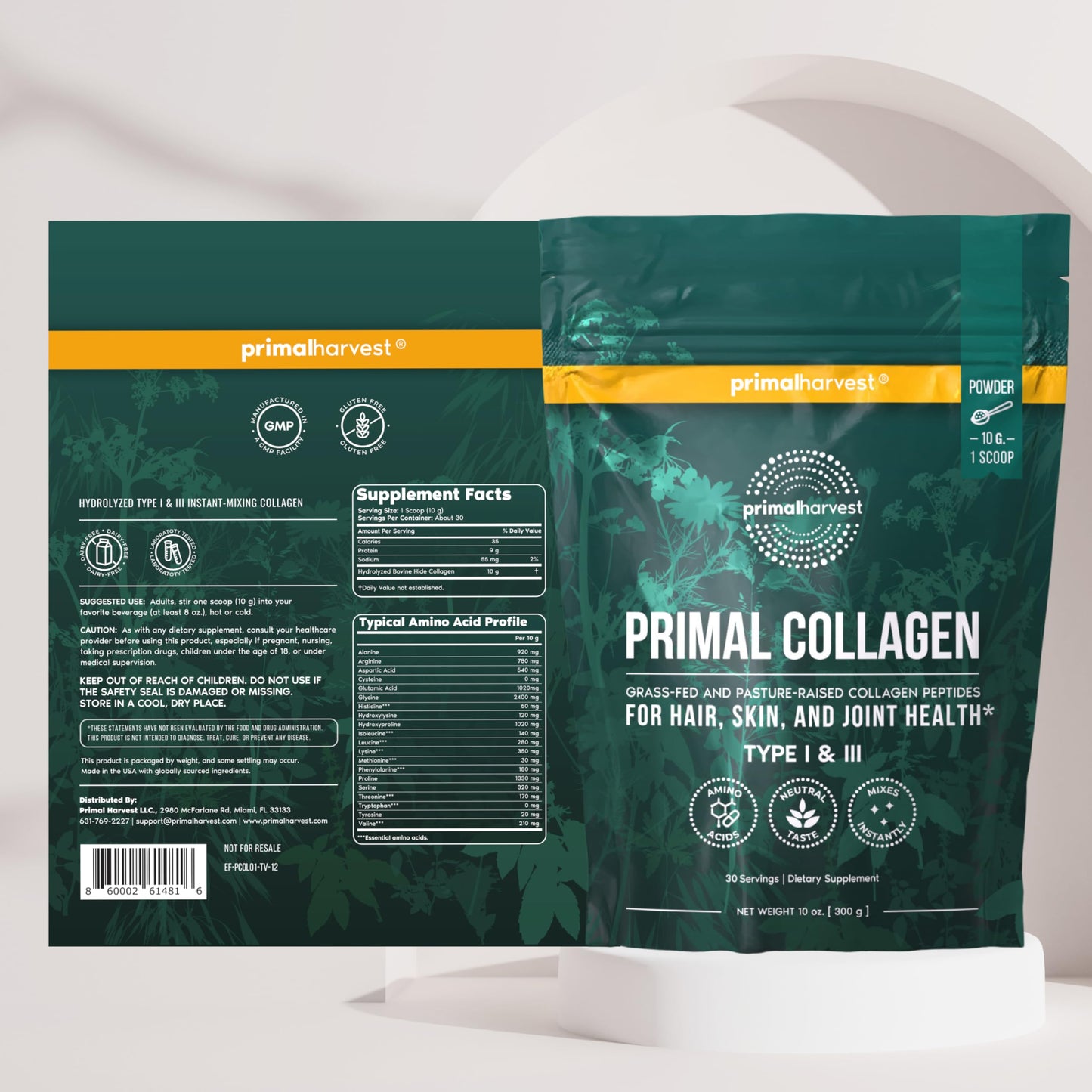 Primal Harvest Collagen - Powdered Daily Supplement, Dairy & Gluten Free