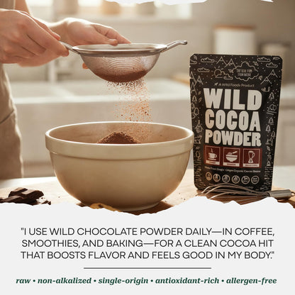 Wild Foods Organic Cocoa Powder Unsweetened for Baking & Cooking, Raw Cacao Powder, Organic Single-Origin Non-Dutched Dark Cocoa, 100% Pure, Non-GMO, Vegan Keto Superfood, Purity Tested, 12 oz