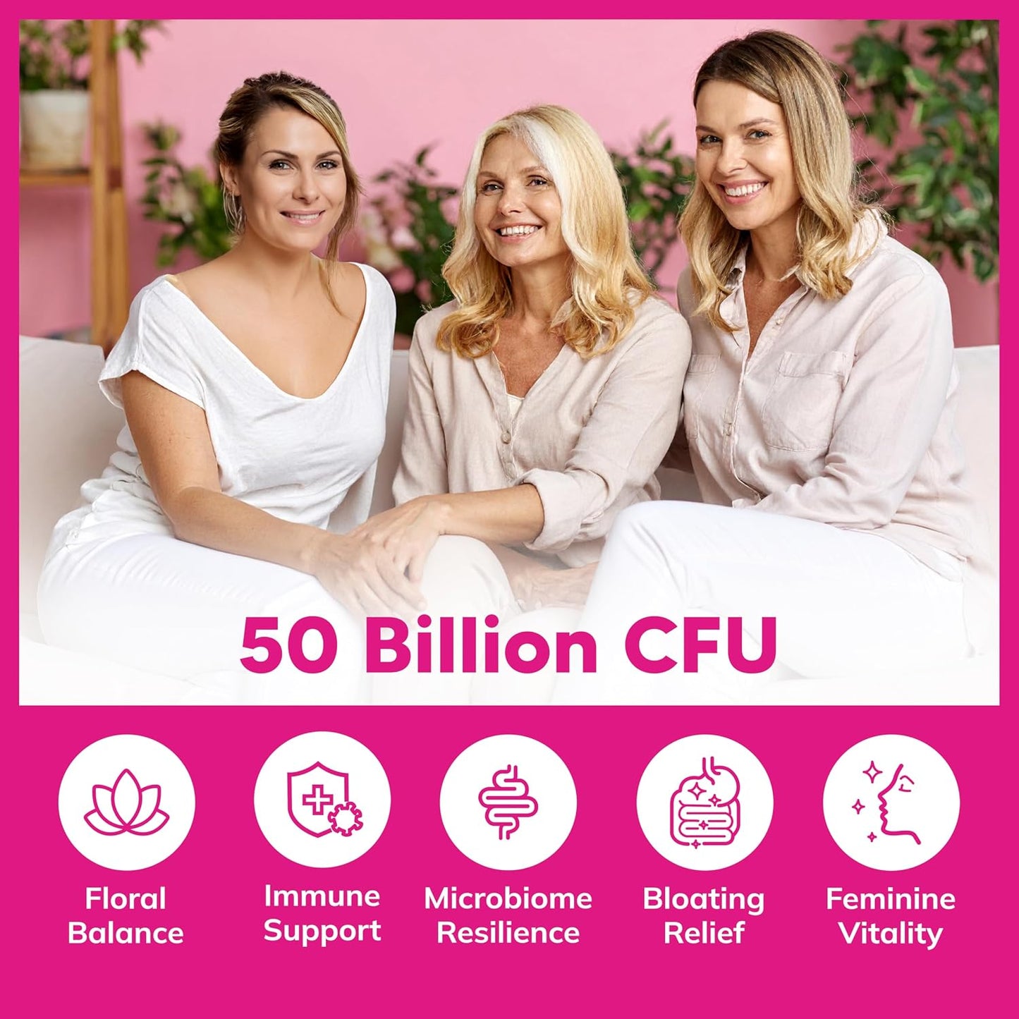 aSquared Nutrition Probiotics for Women - 50 Billion CFU Women's Probiotic Supports Digestive, Gut, Vaginal & Urinary Tract Health - Prebiotics for Females - 60 Capsules - Alt to Gummies