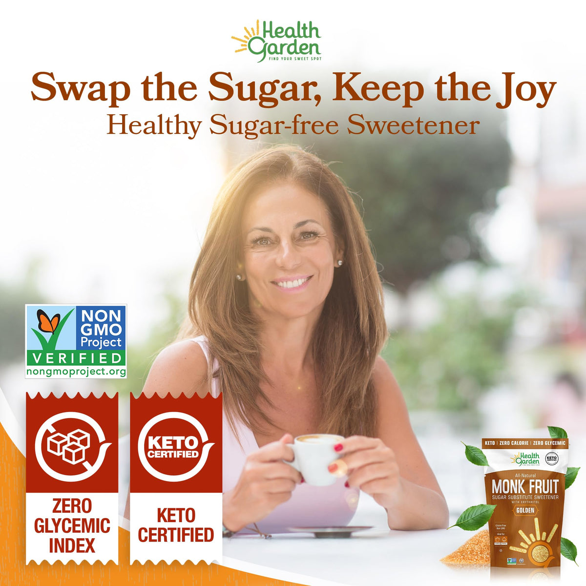 Health Garden Monk Fruit Sweetener, Golden Sugar Substitute - 2.5 lb