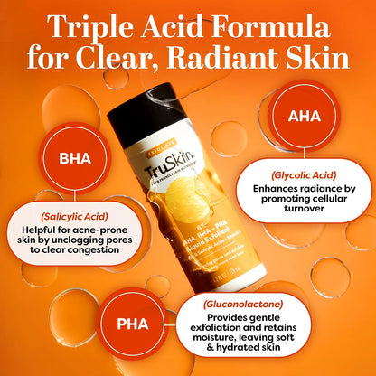 TruSkin AHA PHA BHA Liquid Exfoliant Toner with Vitamin C, 4.2 fl oz | With Salicylic and Glycolic Acid to help unclog pores while improving the look of skin tone and texture