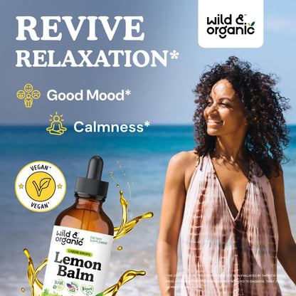 Wild & Organic Lemon Balm Tincture - Good Mood Support - Melissa Lemon Balm Extract Drops - Add to Tea for Relaxation - Vegan, Sugar & Alcohol-Free Leaf Supplement - 4 fl oz