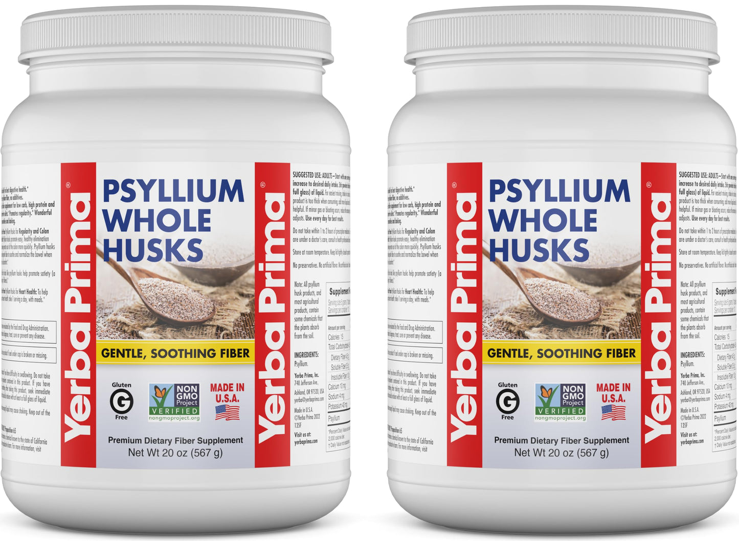 Yerba Prima Psyllium Whole Husks Fiber Supplement 20oz - Colon Cleanse - Gut Health - Vegan Non-GMO Gluten Free
