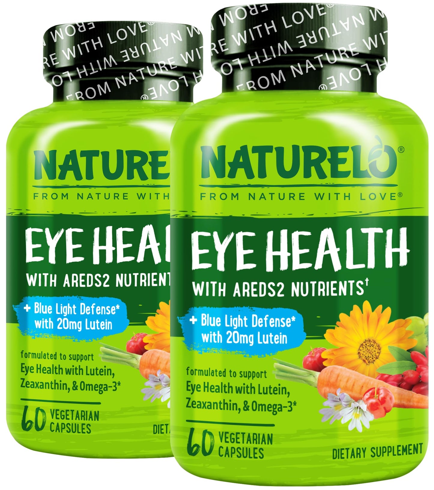 NATURELO Eye Vitamins - AREDS 2 Formula Nutrients with Lutein, Zeaxanthin, Vitamin C, E, Zinc, Plus DHA - Supplement for Dry Eyes, Healthy Vision, Eye Support - 60 Vegan Capsules