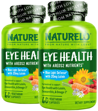 NATURELO Eye Vitamins - AREDS 2 Formula Nutrients with Lutein, Zeaxanthin, Vitamin C, E, Zinc, Plus DHA - Supplement for Dry Eyes, Healthy Vision, Eye Support - 60 Vegan Capsules