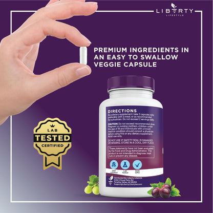 Liberty Lifestyle Resveratrol, Berberine, Grape Seed Extract, Quercetin, Polyphenol Supplement for Women and Men with Noni Extract, N-Acetyl Cysteine, Acai Extract - 2-Pack