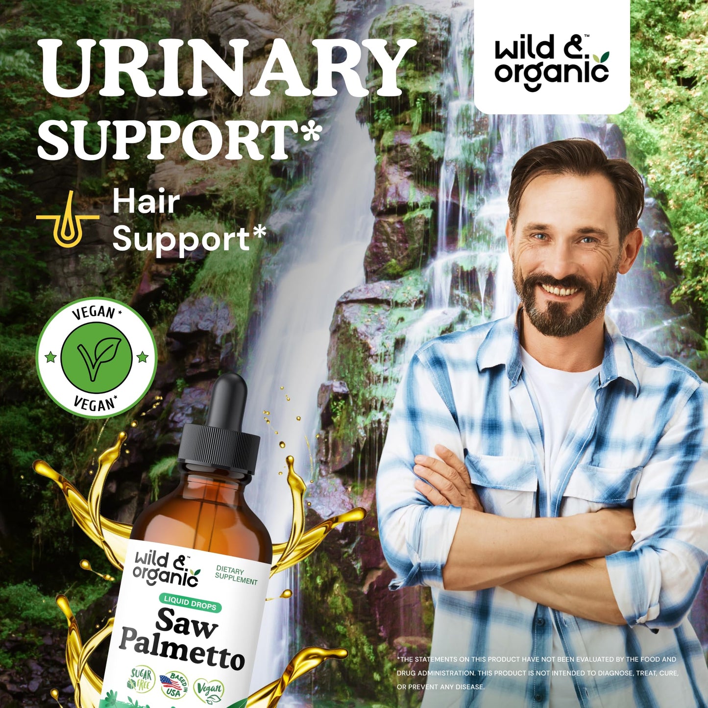 Wild & Organic Saw Palmetto for Men & Women - Urinary Tract & Hair Support - Saw Palmetto Extract Liquid Drops - Add to Tea - Serenoa Repens Berries Supplement - Vegan, Sugar & Alcohol-Free - 4 fl oz