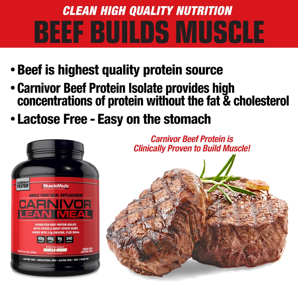 MuscleMeds CARNIVOR LEAN MEAL whole food meal replacement shake, MRE, beef protein