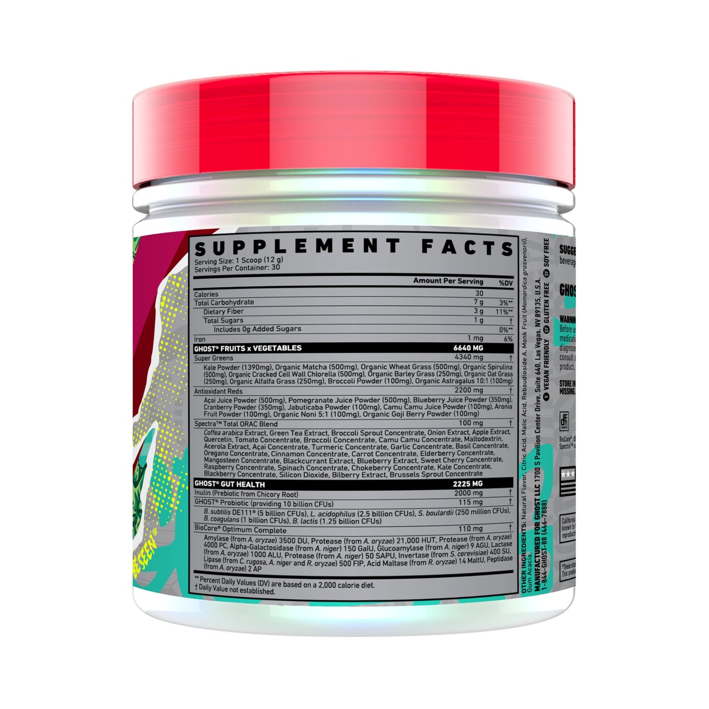 GHOST Greens Powder, Guava Berry - 30 Servings - 19 Superfood Greens & Reds Powder, Fruits, Vegetables, Spirulina, & Chlorella, Prebiotics, 10 Billion CFU Probiotic & Digestive Enzymes - Gluten-Free