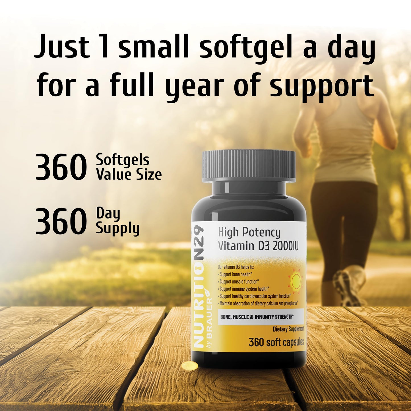 Vitamin D3 5000 IU (125 mcg),360 Day Supply Vitamin D Softgels | USP-Grade Provitas® Softgels with MCT & Olive Oil,High Potency Immune & Bone,Muscle Health Support Supplement,Non-GMO
