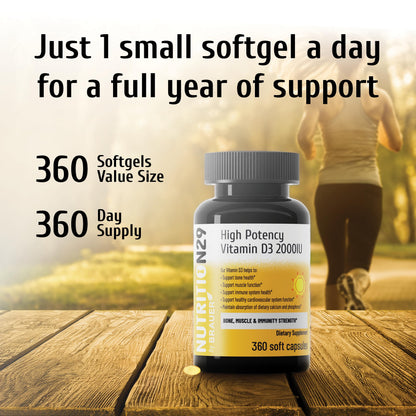 Vitamin D3 5000 IU (125 mcg),360 Day Supply Vitamin D Softgels | USP-Grade Provitas® Softgels with MCT & Olive Oil,High Potency Immune & Bone,Muscle Health Support Supplement,Non-GMO