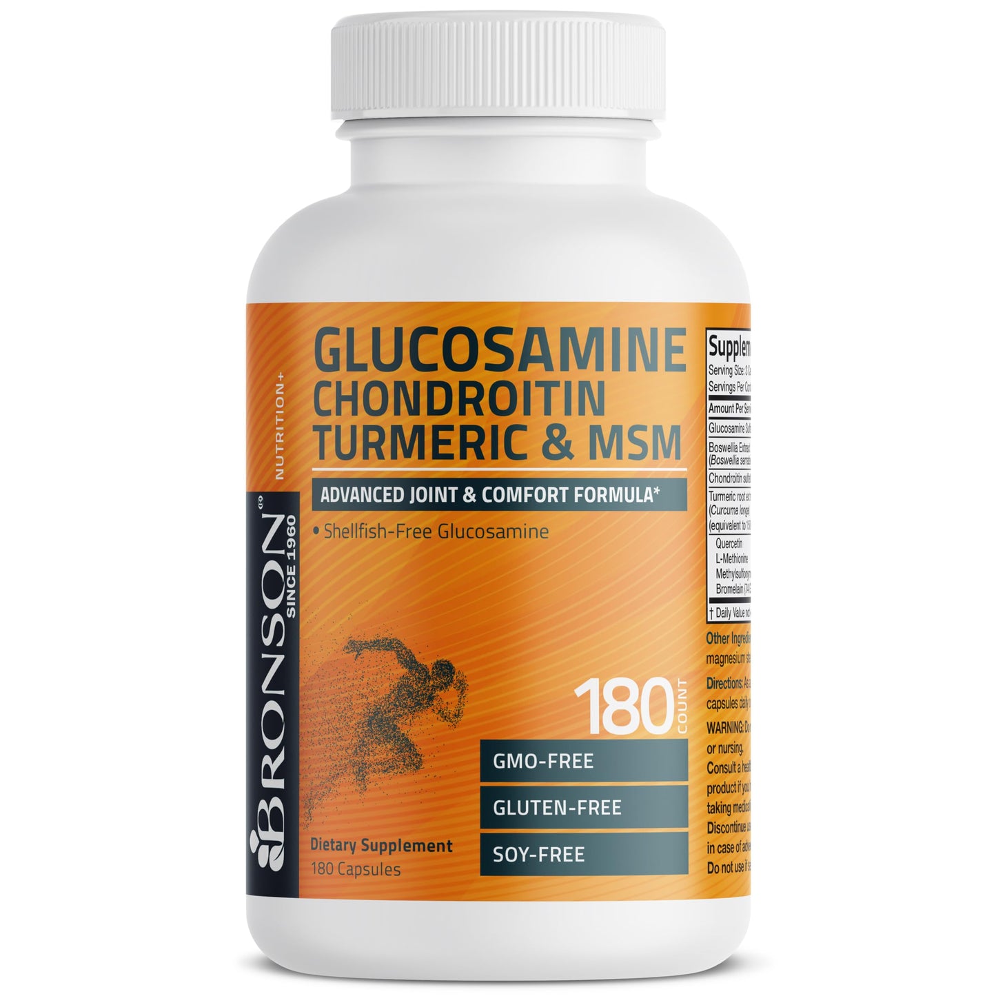 Bronson Glucosamine Chondroitin Turmeric & MSM Joint Support, 60 Capsules | Standardized Boswellia, Shellfish-Free Glucosamine, Mobility & Comfort Support, Non-GMO, Gluten-Free & Soy-Free
