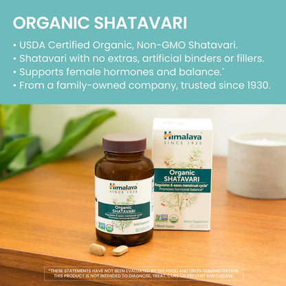 Himalaya USDA Organic Shatavari Capsules - Shatavari Capsules for Women, Promotes Hormone Balance and Menstrual Cramp Relief - Vegan, Gluten Free, 1300 mg, 60 Caplets
