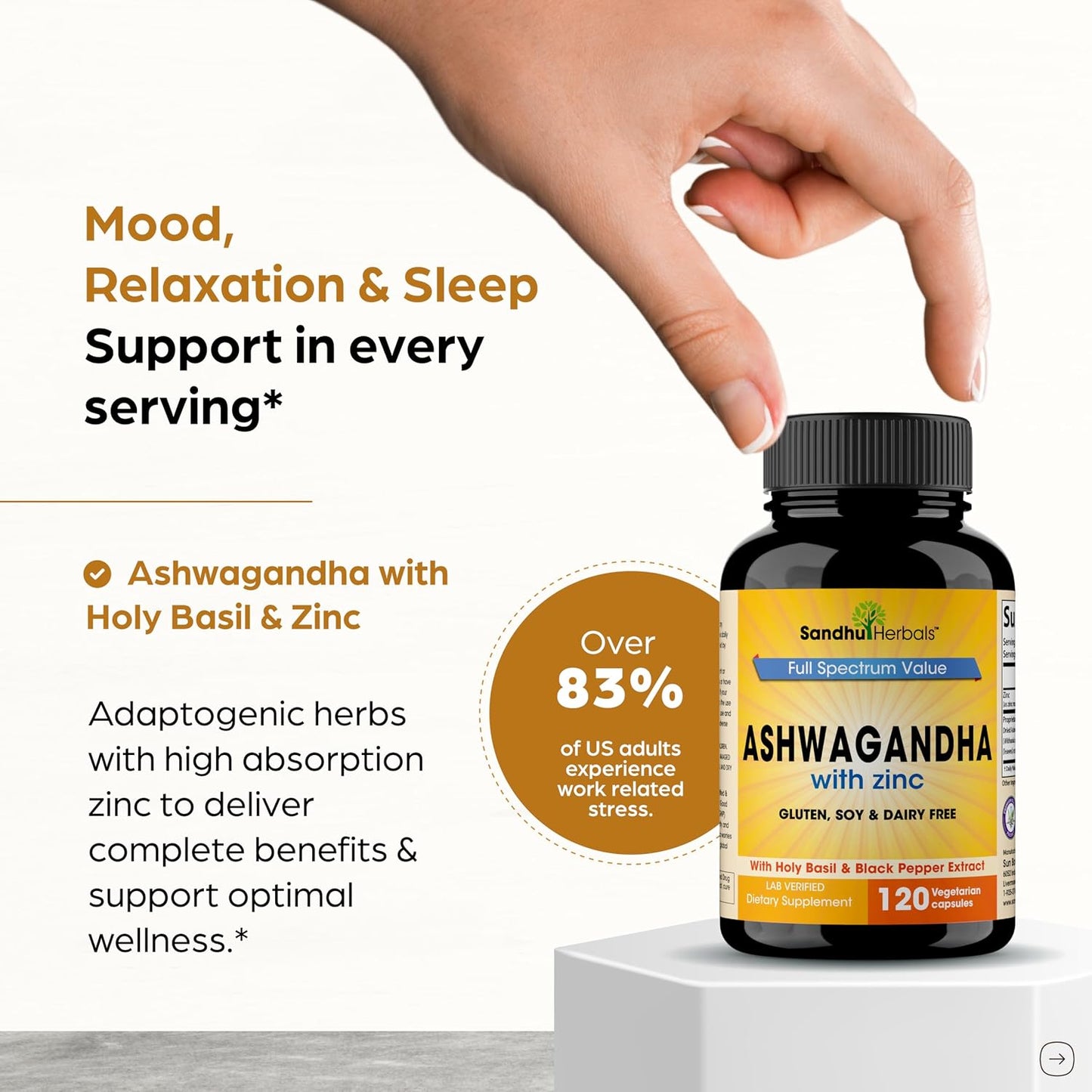 Organic Ashwagandha Capsules 120 Count | 4 in 1 with Zinc, Black Pepper & Holy Basil Extract | Immune Health, Extra Strength Stress, Mood & Energy Support | Non-GMO | For Men & Women | 2 Month Supply