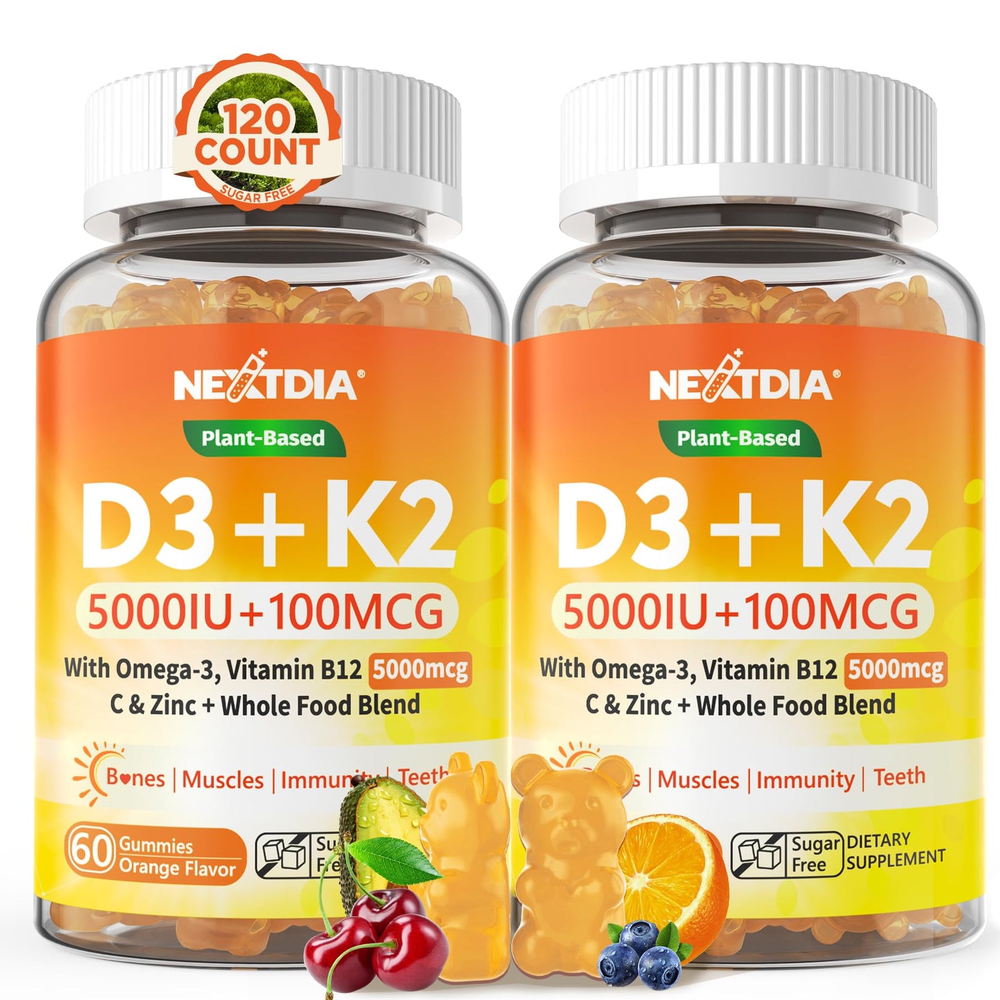 Vitamin D3 K2 Gummies 5000IU / 10,000 IU with Omega-3 250mg + K2(MK-7) 100mcg - 5X Absorption Than Standard D3K2,with Vitamin C, Zinc,and 5 Organic Vegetables,Supports Bone & Teeth Strength, Immune