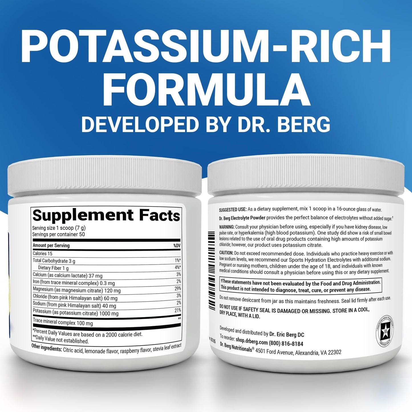 Dr. Berg Zero Sugar Hydration Keto Electrolyte Powder - Enhanced w/ 1000 mg of Potassium & Real Pink Himalayan Salt (NOT Table Salt) - Raspberry & Lemon Flavor Hydration Drink Supplement, 100 Servings
