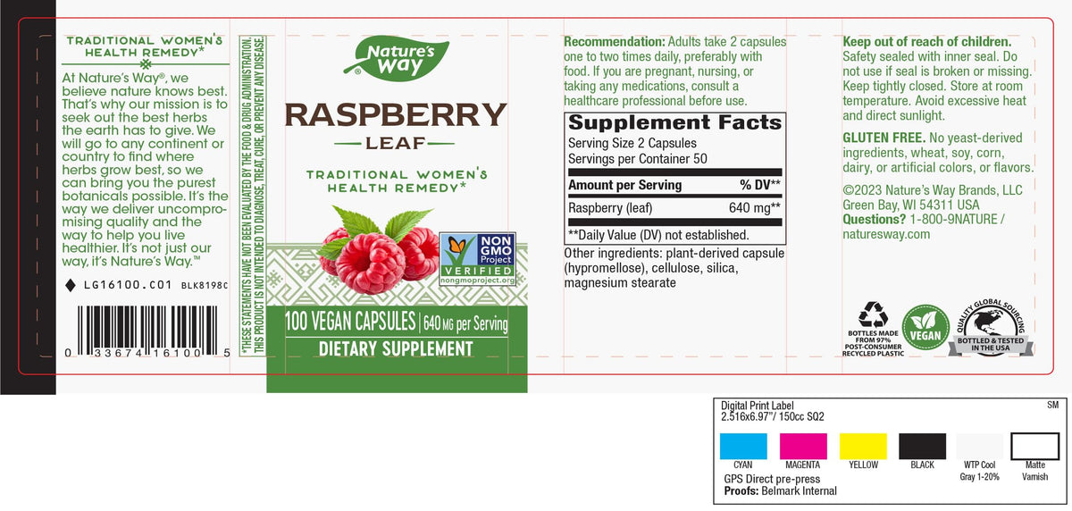Nature's Way Raspberry Leaf - 640 mg per 2-capsule Serving - Traditional Support