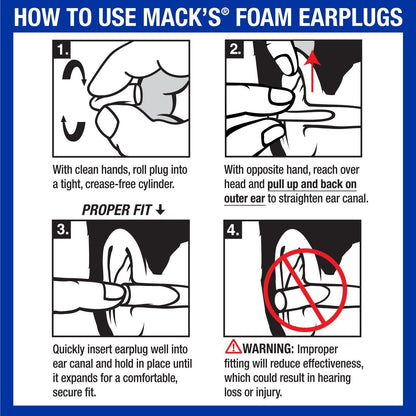 Mack's Ultra Soft Foam Earplugs, 50 Pair - 33dB Highest NRR, Comfortable Ear Plugs
