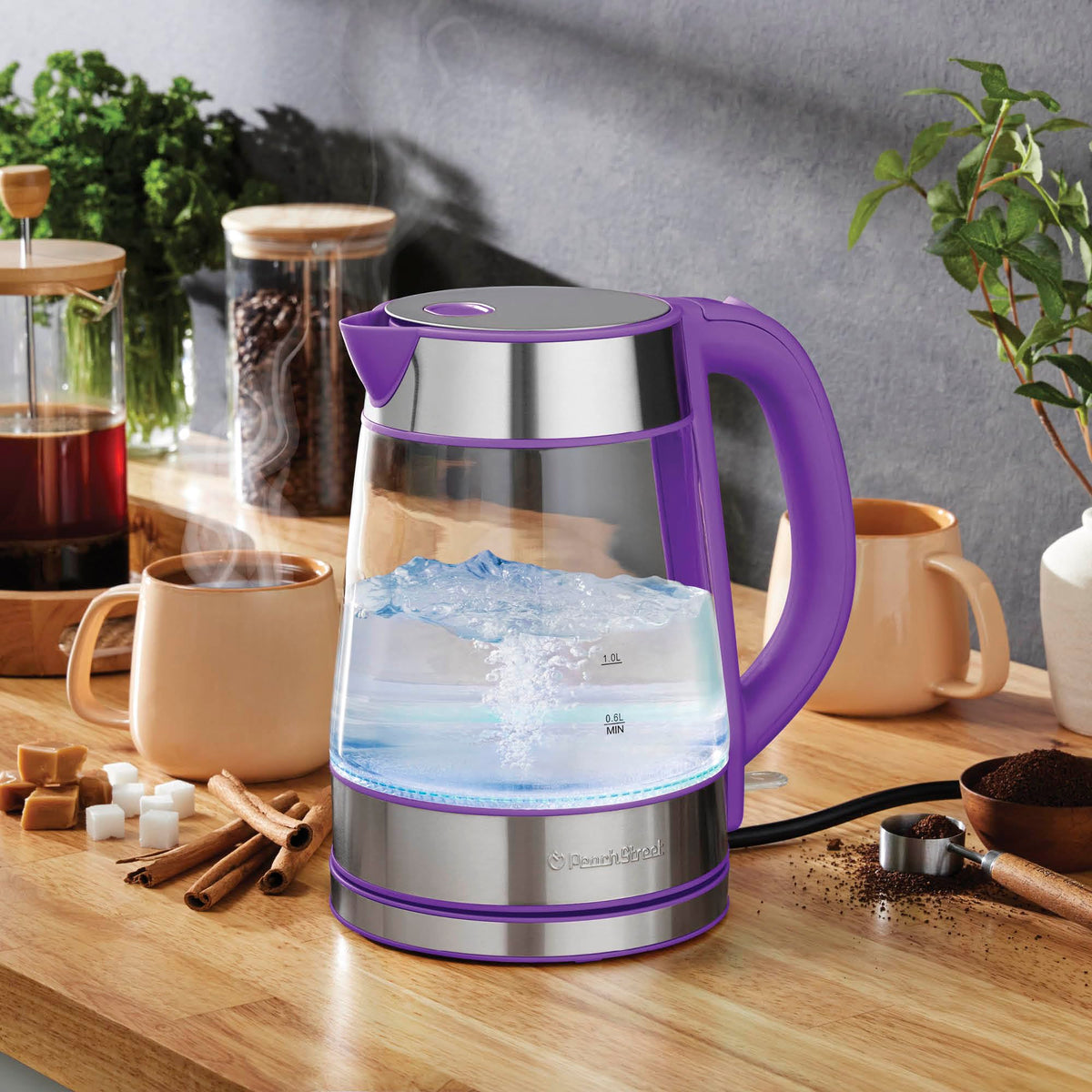 Speed-Boil Electric Kettle - 1.7L Water Boiler 1500W, Coffee & Tea Kettle Borosilicate Glass
