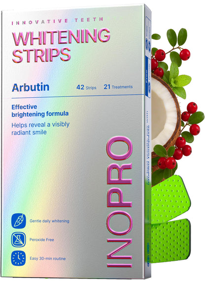 InoPro Green Teeth Whitening Strips - Peroxide Free Whitening Strips - Whitening Without The Harm - Deep Stains Removal - Sensitivity Free - 14 Treatments, 28 Strips, 28 Count (Pack of 1)
