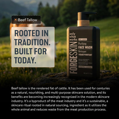 Forge Skin Beef Tallow Face Wash for Men - Morning Nourishing Hydrating Facial Cleanser - Gentle Cleansing Moisturizer for Hydration - Exfoliating Facial Skincare for Clean Skin (5 OZ)