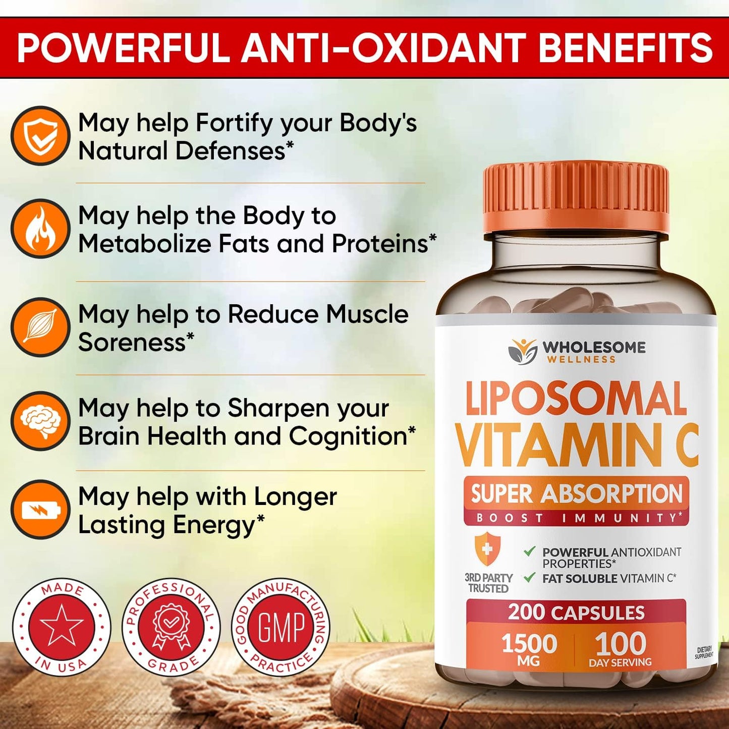 Wholesome Wellness Probiotics for Women 100 Billion CFUs with Prebiotics, Digestive Enzymes + Liposomal Vitamin C Capsules High Absorption, Ascorbic Acid Supplement Bundle