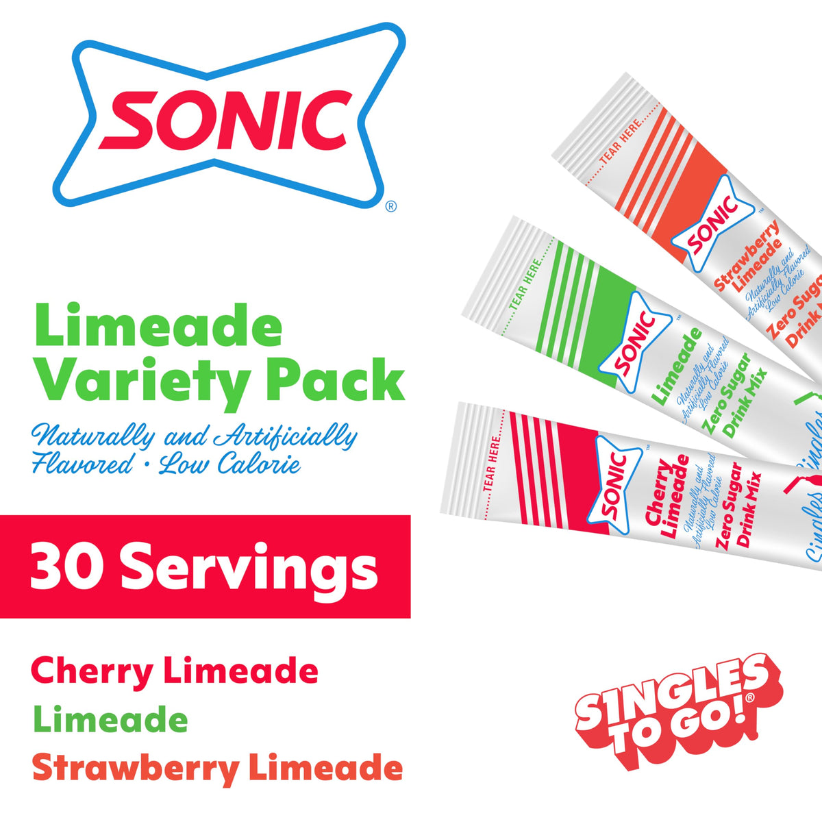 Sonic Singles to Go Powdered Drink Mix, Ocean Water, 6 Sticks per Box, 3 Boxes included (18 Sticks Total)