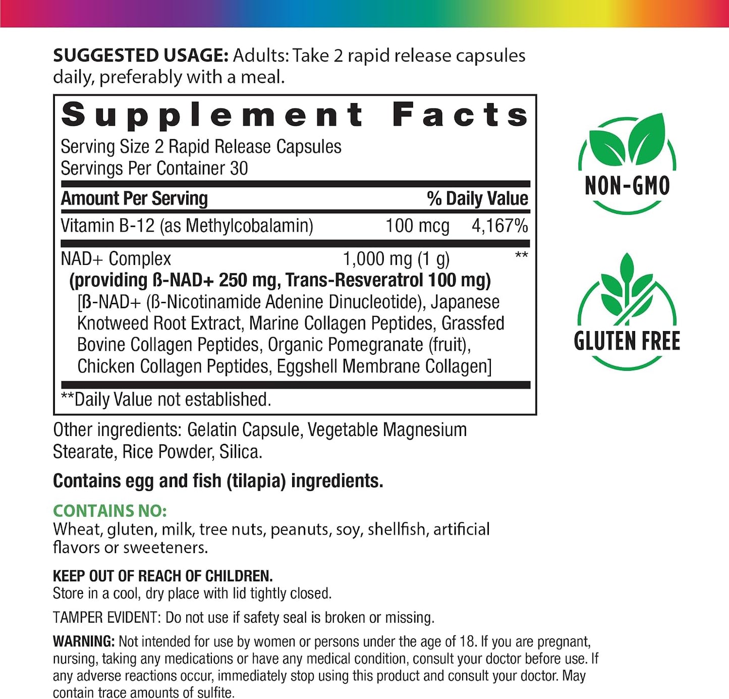Rainbow Light NAD + Trans-Resveratrol Multi Collagen | 60 Rapid Release Capsules | Supports Healthy Aging & Cellular Energy | Non-GMO and Gluten Free
