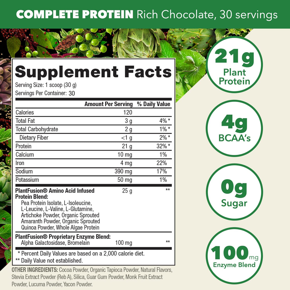 PlantFusion Complete Vegan Protein Powder - Plant Based With BCAAs, Digestive