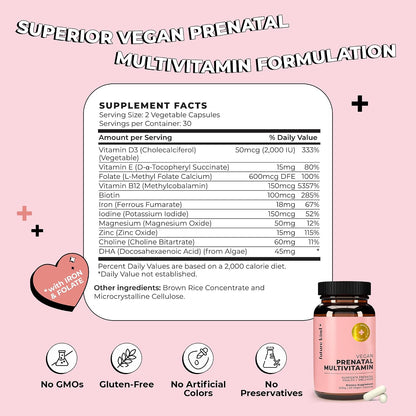 Future Kind Prenatal Vitamin - Pregnancy, Lactation, and Wellness Support with DHA & L-Methylfolate - Folate Supplement for Women with Vitamin D, E, Iron, Omega-3 and Biotin (60 Capsules)