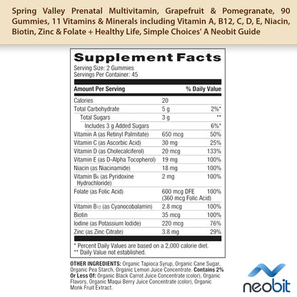 Spring Valley Prenatal Multivitamin, Grapefruit & Pomegranate, 90 Gummies, 11 Vitamins
