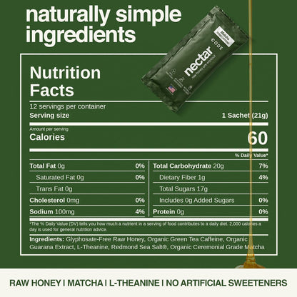 CODE Energy Honey - Ceremonial Matcha Energy Gel, 150mg Caffeine, 12 Pack