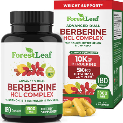 ForestLeaf Berberine Supplement - 1300mg per Serving - Ultra High Potency Berberine HCl with Ceylon Cinnamon, Bitter Melon & Gymnema - GLP-1 Weight Management Support - 90 Caps
