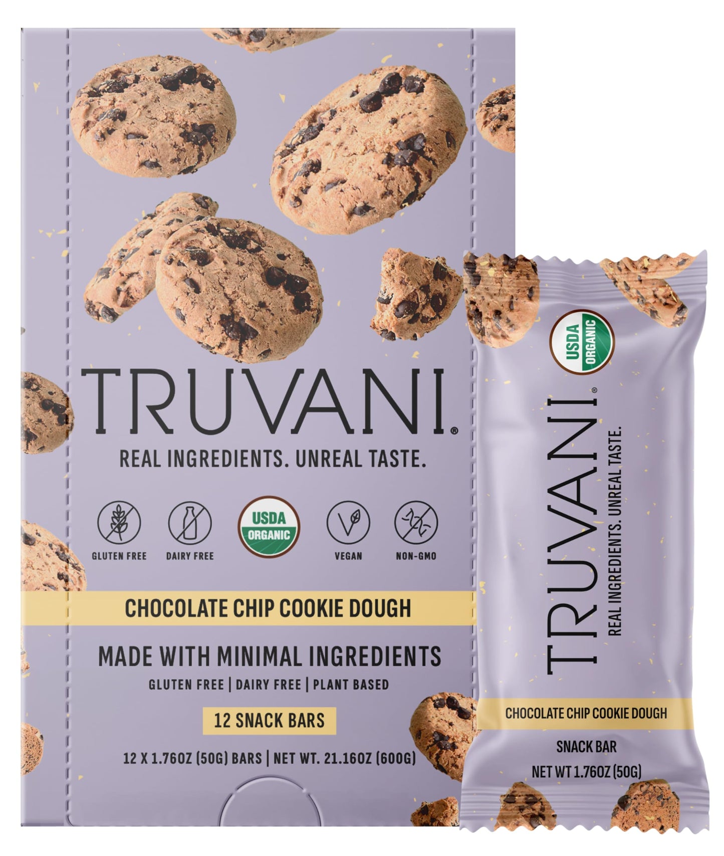 Truvani Plant Based Snack Bars | Variety | 12 Pack | Vegan | 5-8g Protein | USDA Organic and Vegan | Dairy, Soy, and Gluten Free | Individually Wrapped